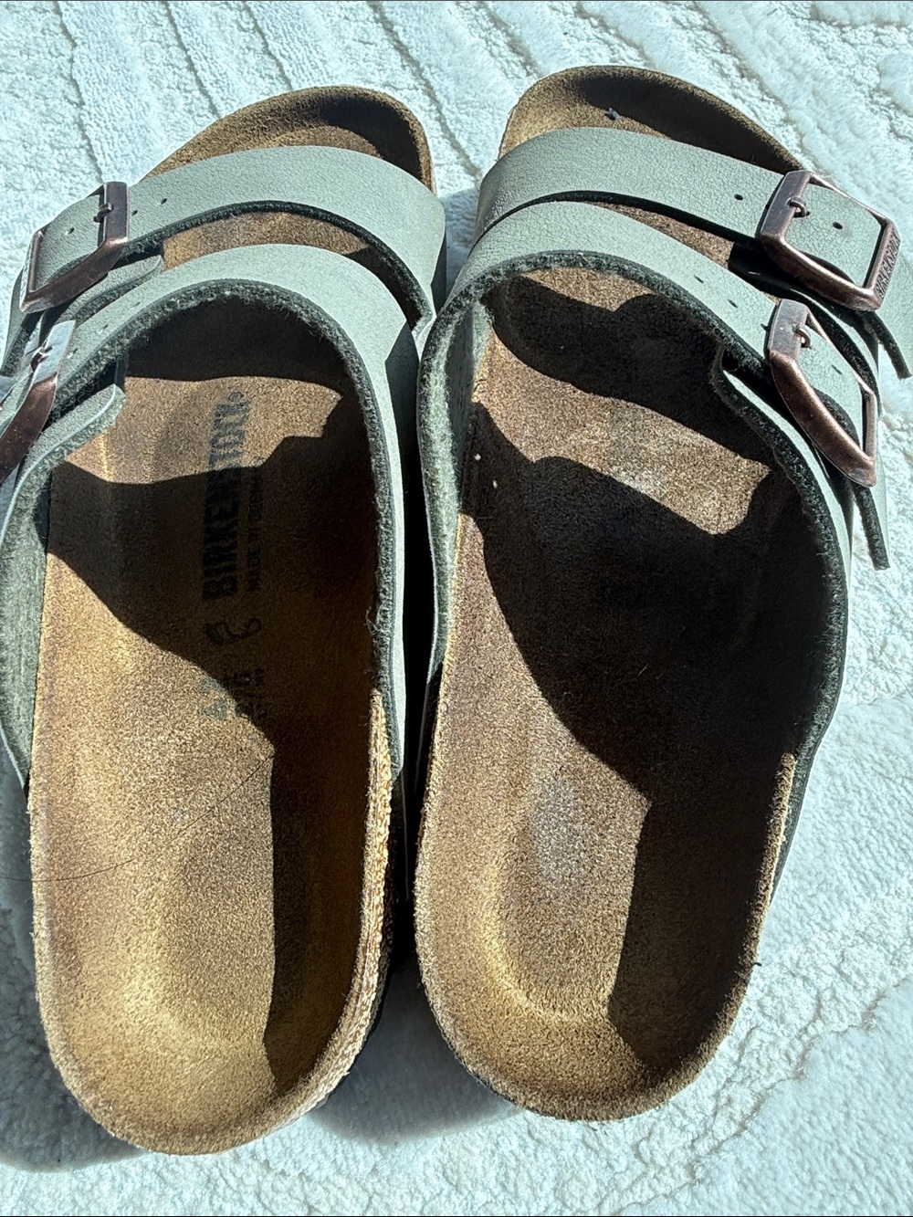 Birkenstock Arizona Two-Strap Sandals in green with Brown Footbed - Picture 6 of 7